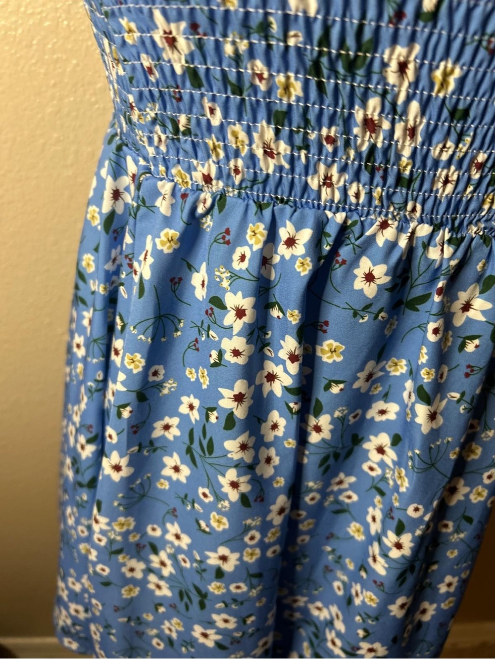 Blue Floral Strapless Smocked Sundress - Picture 3 of 16